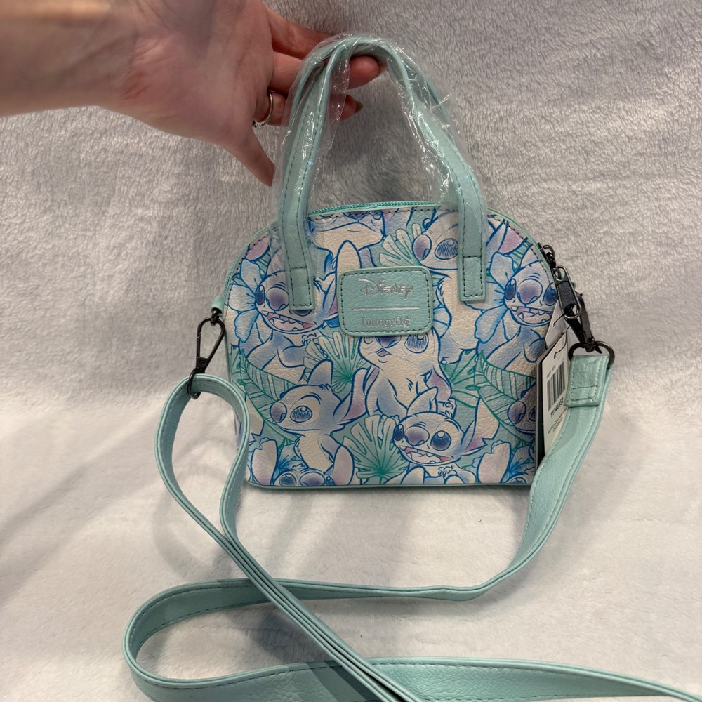 Disney Loungefly Stitch Tropical Leaf Light Blue Crossbody Dome Bag Satchel NWT